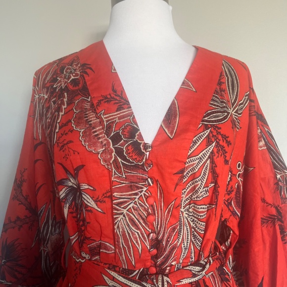 NWT Banana Republic Red Floral Leaves Mini Cotton Cocktail Mini Dress Petite XS - Picture 8 of 9